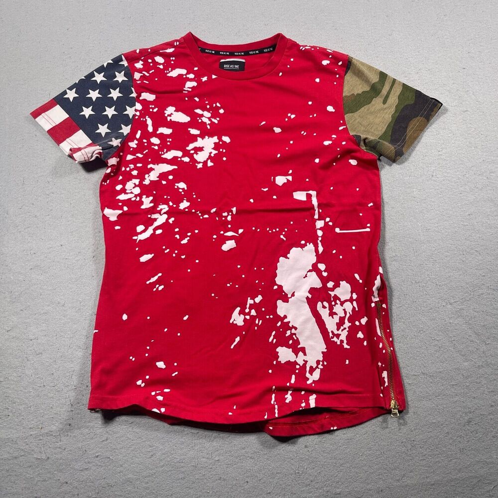 Rise as 1ne Shirt Mens Medium Red Patriotic Camo Splatter Side Zipper Urban‎